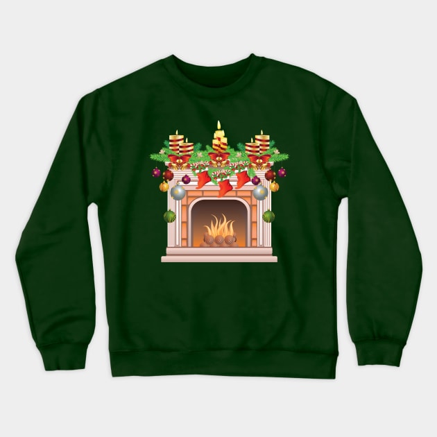 Decorated Christmas Fireplace Crewneck Sweatshirt by AnnArtshock